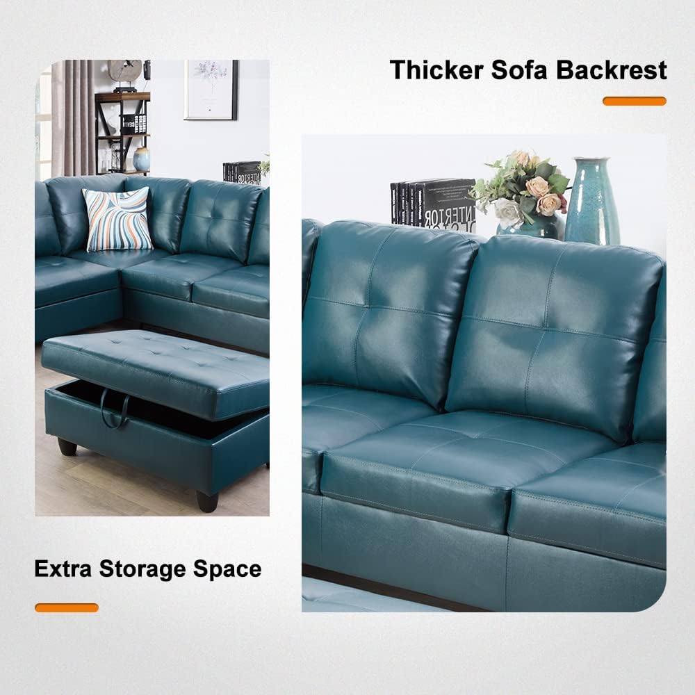 Leather Sectional Sofa Set,L Shaped Sofa,Sectional Sofa for Living Room, Living Room Furniture Sets Apply to Apartment and Home(Leather Sectional Couch with Ottoman) Denim