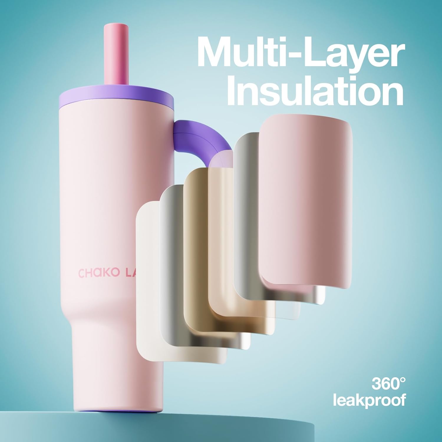 CHAKO LAB BaWang Insulated Stainless Steel Tumbler | Tumbler with Handle and Straw 35oz | Cup Holder Friendly for Travel | Leakproof Water Bottle | BPA-Free | 316 stainless steel liner| Purple - Image 5