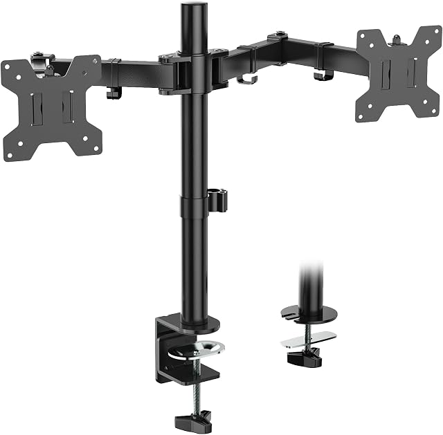 WALI Dual Monitor Arm for 13-27 Inch Screens (M002), Black | Monitor Arms for 2 Monitors up to 10 kg Each, Adjustable with Swivel Tilt Rotation, Ergonomic, Space Saving, VESA 75/100mm