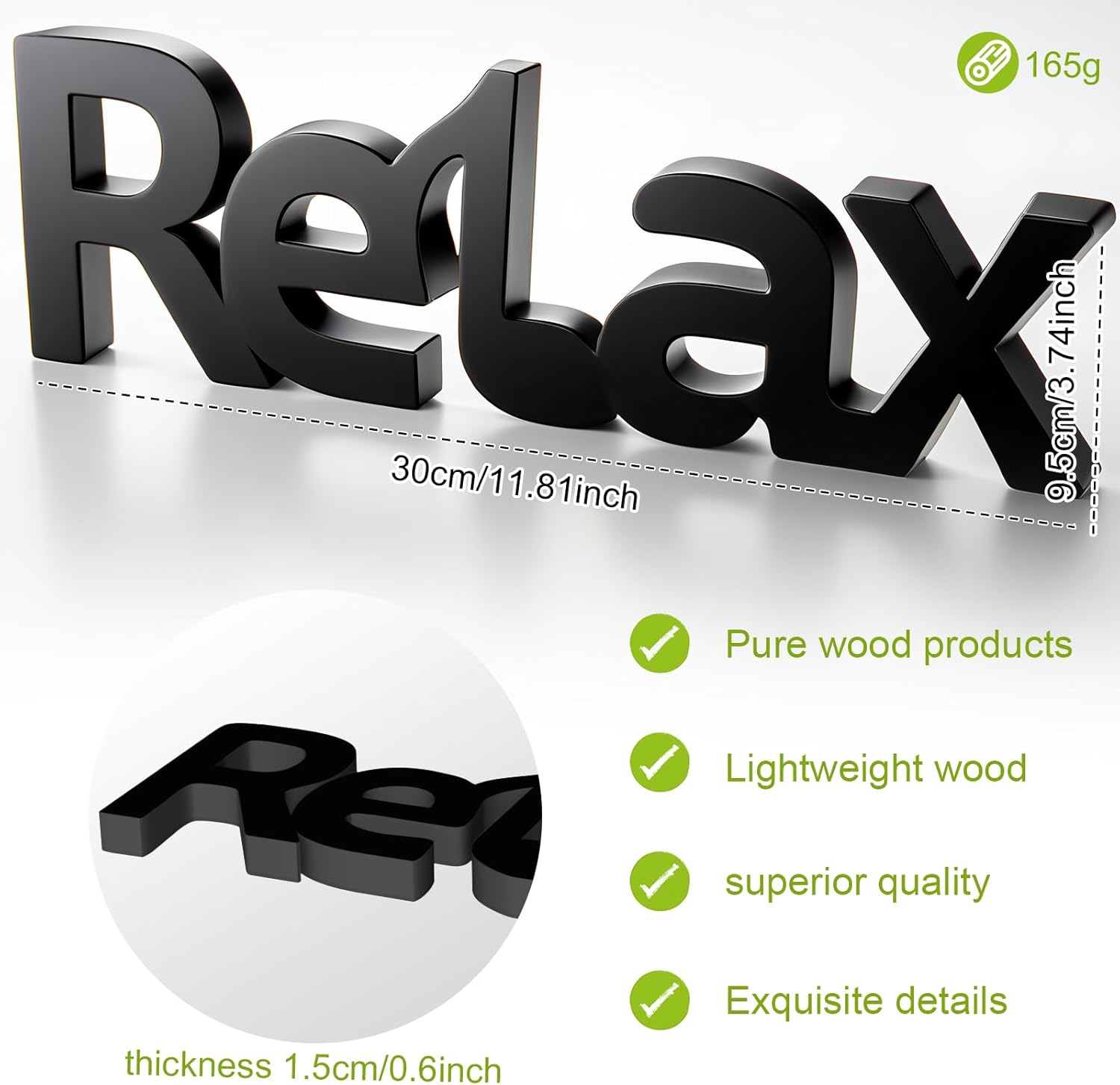Wooden Blocks Relax Sign Wall and Table Top Decor Wood Relax Sign Wooden Blocks Home Wall Decor for Living Room,Freestanding Wood Letters,Table Top,Bathroom,Entryway Home Party Decoration(Black) - Image 5