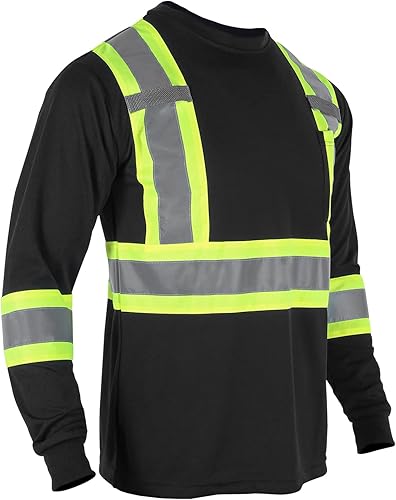 BLKNIGHTS Camisa de seguridad reflectante de alta visibilidad para hombres ANSI Clase 2 Trabajo de construcción Camisa negra de manga larga disponible en Yaxa Peru