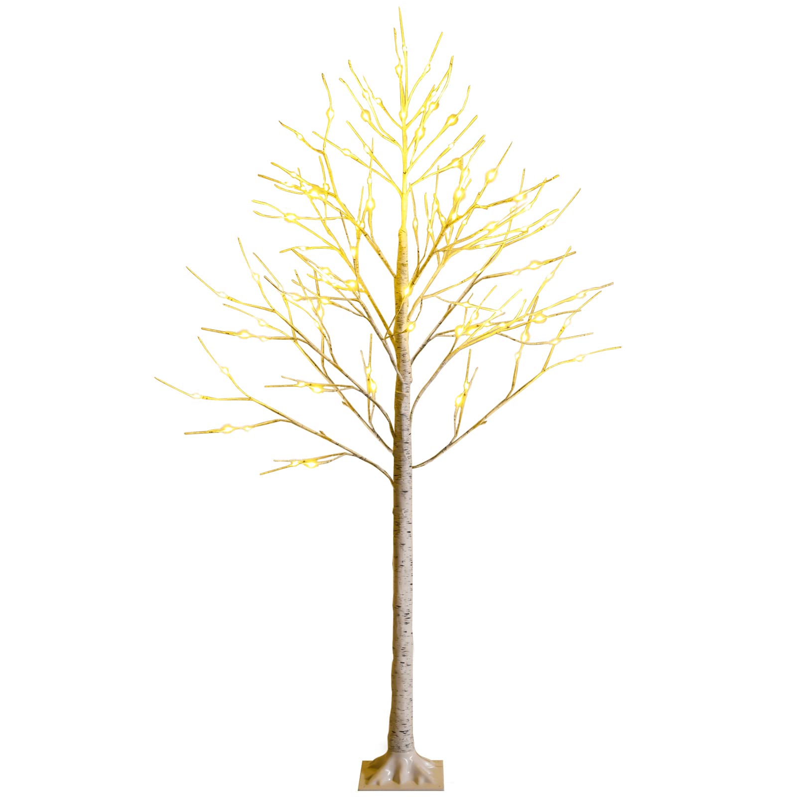 COSTWAY Arbre Lumineux Noel, Arbre Bouleau Lumineux 180 cm, 96 LED Lumineux Blanc Chaud, Base Plastique, Décoration Intérieur pour Noël