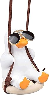 Swinging Duck Rear View Mirror Accessories Swing Duck Car Hanging Ornament Cute Swing Duck Car Pendant Swing Duck Car Decoration Cool Duck Swing Wearing Sunglasses, Duck on Swing Car Aromatherapy