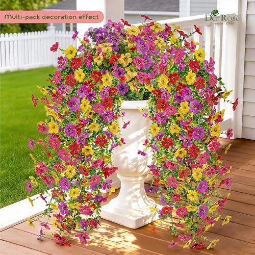 Der Rose UV Resistant Artificial Hanging Flowers for Outdoors, 2 Pcs Silk Cascading Hanging Flowers Faux Flowers for Outdoor Planters Porch Fence Garden Decor ASIN B image 3