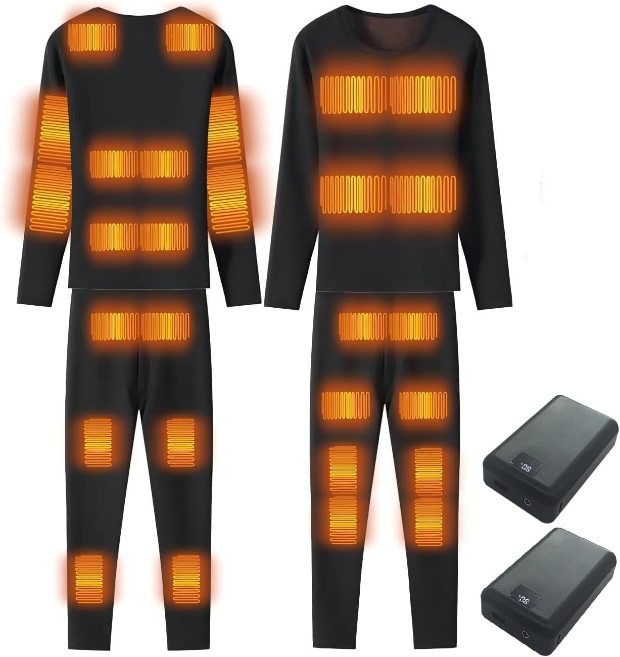 Men's Heated Thermals Underwear Set, Heated Tops and Pants with 2Pcs 16000mAh Batteries for Hunting, Dog-Walking, Shoveling