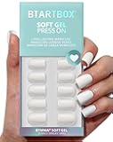 BTArtbox Press On Nails Square - Pastel White Short Press On Nails with Glue for Women, Opaque Soft Gel Glue On Nails in 16 Sizes - 32 Stick On Nails Kit, Note Book