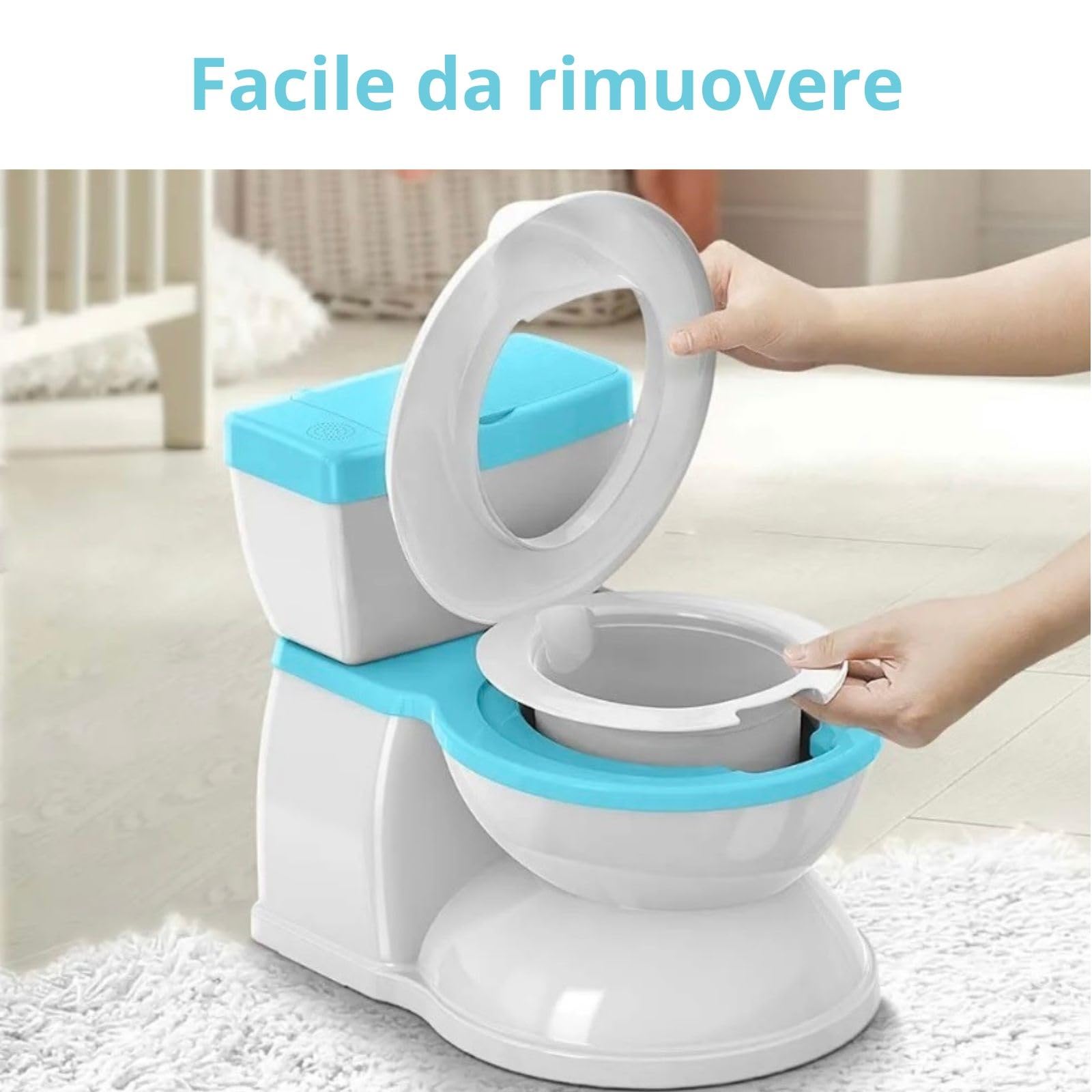 BABYBOND Orinatoio per neonati e bambini con suono di scarico. (Blu)