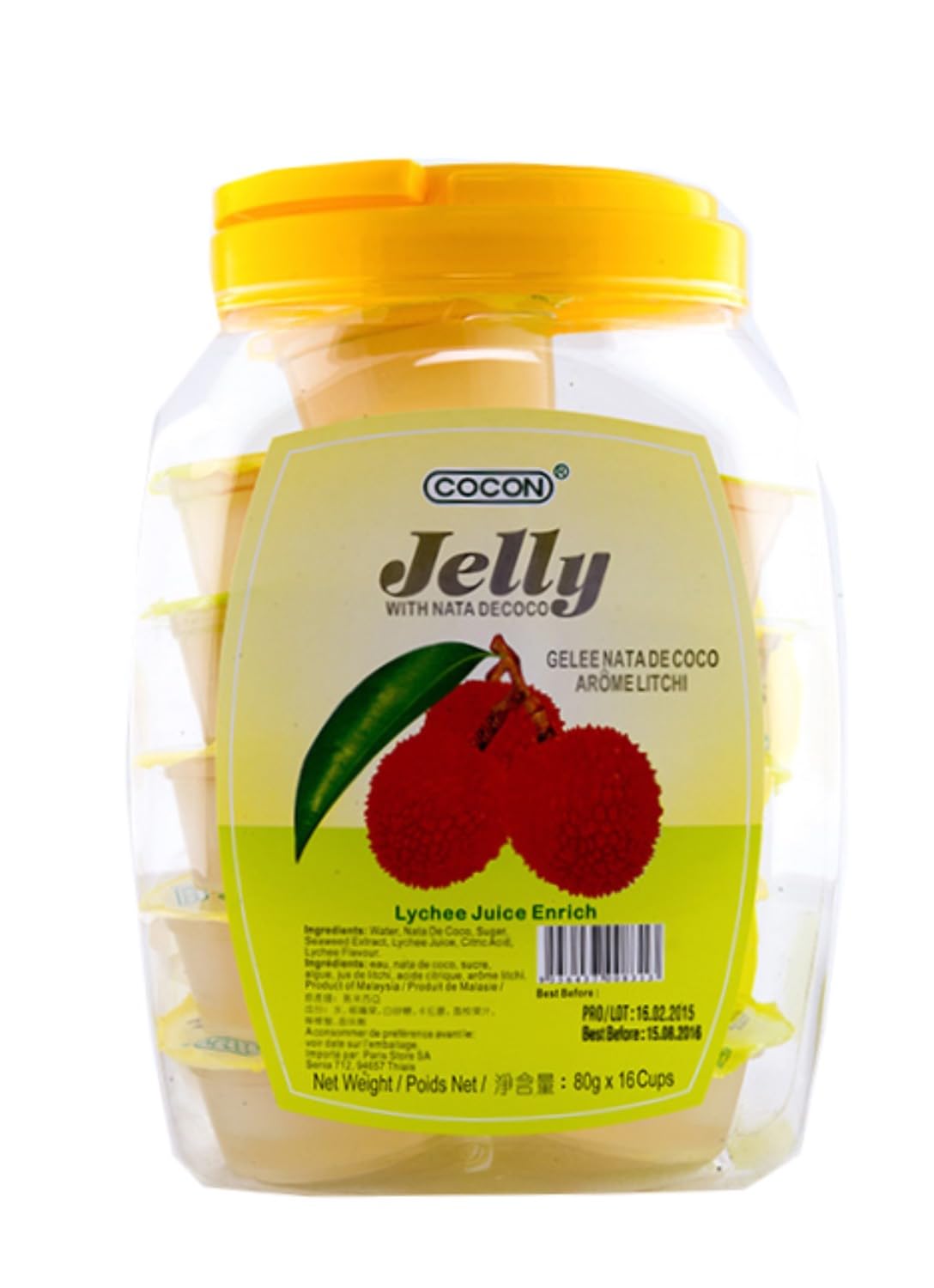 Gelée Pudding Nata Coco Aloe Vera Mangue, Gelée Nata Coco Litchi 1,28Kg (16 x 80g)/Boite - Offres de 1 et 2 Boites (1 boite, Litchi)