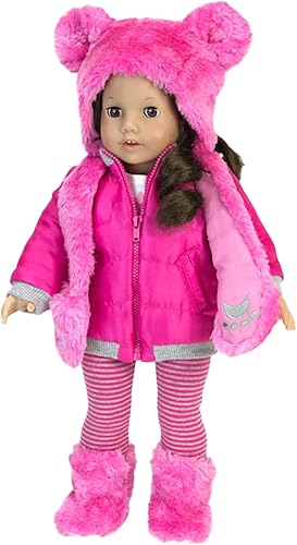 Miniatura 3 de Sophia's Muñeca de 18 pulgadas, 4 piezas. Traje de invierno con chaqueta de nailon rosa intenso, sombrero y botas de piel sintética de oso y
