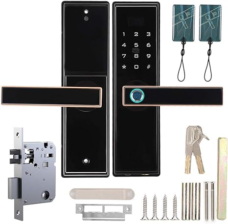 Amazon Co Jp Nitrip 電子ドアロック 指紋錠 錠前 防犯指紋認証 最大1人 暗証番号1グループ 複数指紋登録可能 ロック解除方法 指紋 パスワード Icカード メカニカルキー ドアレバーハンドル錠 補助錠 Diy 工具 ガーデン