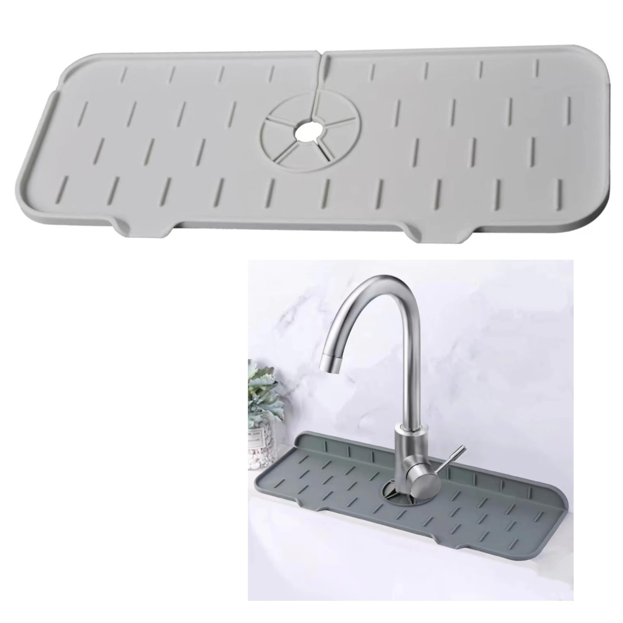 Faucet Mat for Kitchen Sink, Silicone Sink Splash Guard Behind Faucet, Faucet Splash Guard Dish Drying Mat Drip Catcher Tray, Self Draining Water Splash Protector for Kitchen Bathroom Countertop?Grey?
