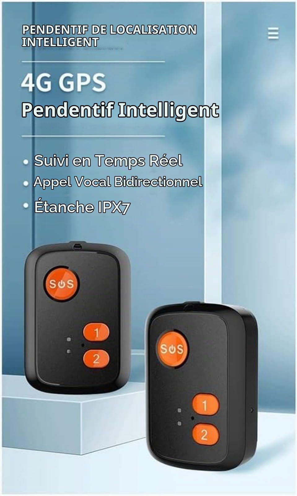 Traqueur GPS pour personnes âgées, pendentif SOS 4G, suivi en temps réel, appels vocaux bidirectionnels, alertes de clôture géo, étanchéité IPX7, boutons de numérotation rapide, pour personnes âgées