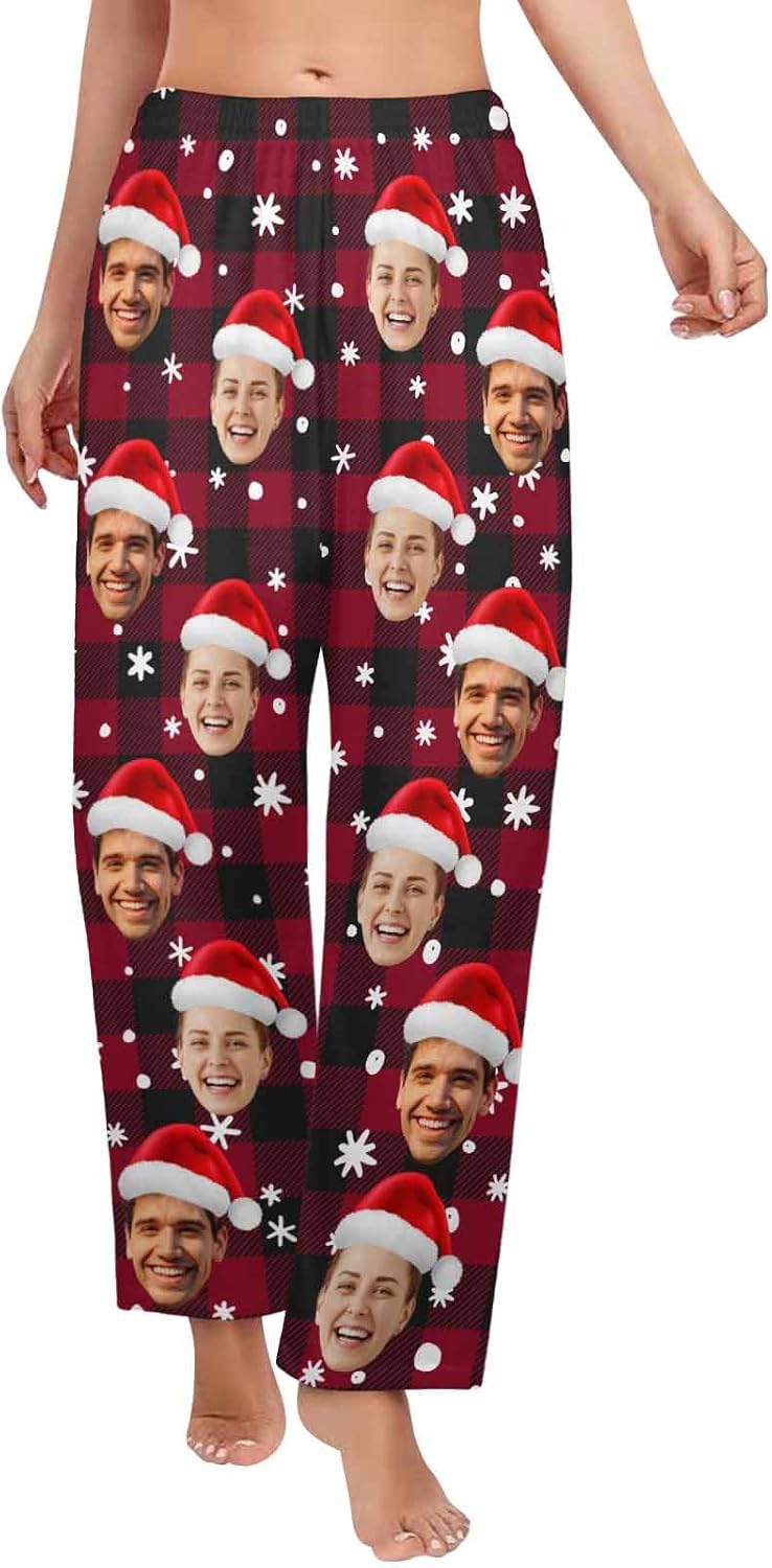 Personalized Face Photo Pajamas for Men Women Custom Christmas Couple Pajama Pants Sleepwear Bottoms for Christmas Birthday