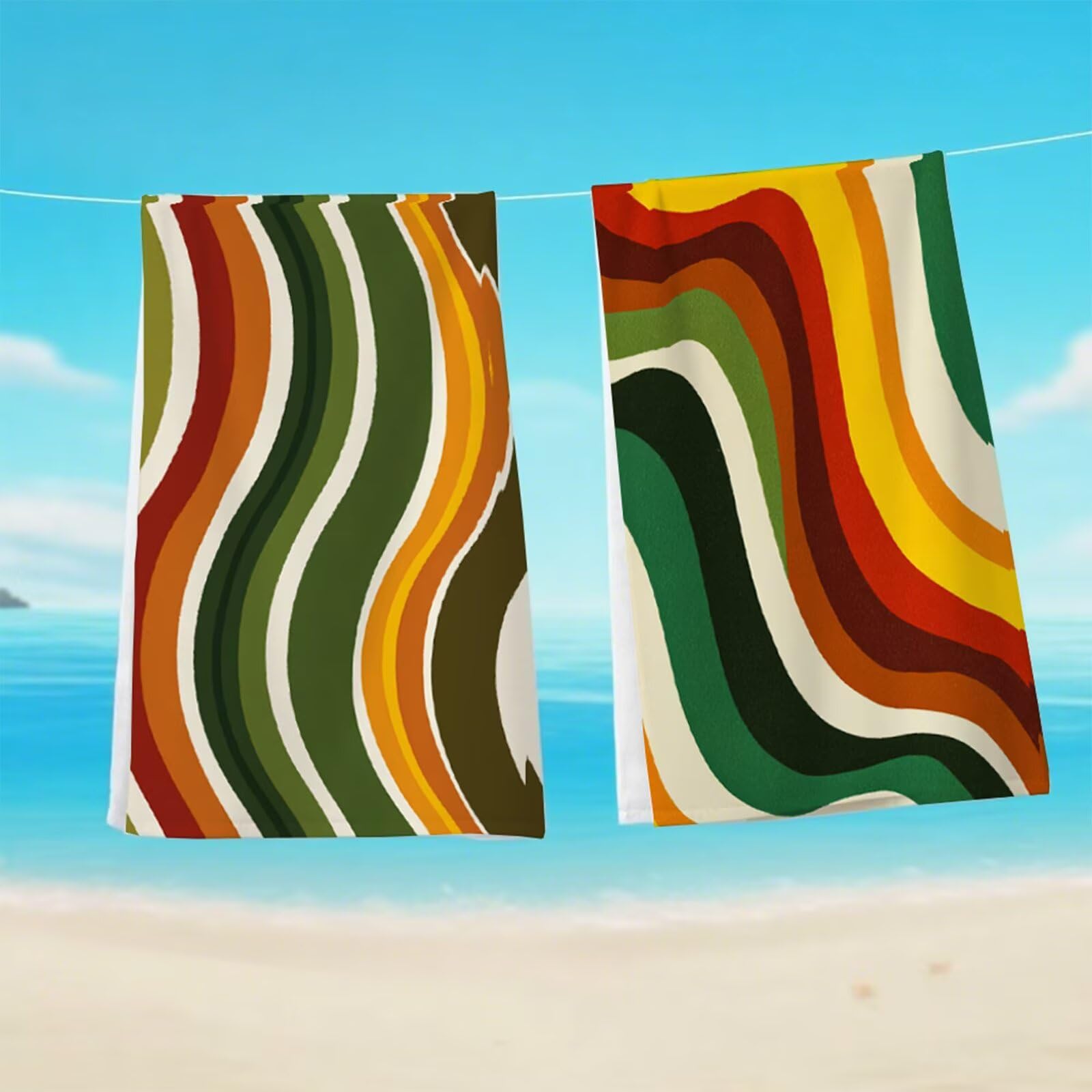 Ręcznik plażowy z mikrofibry, turkus falowany ręcznik kąpielowy duży rozmiar 80 x 180 cm, lekki, miękki i szybkoschnący, odporny na piasek, prześcieradło plażowe, z torbą do pływania, ręczniki