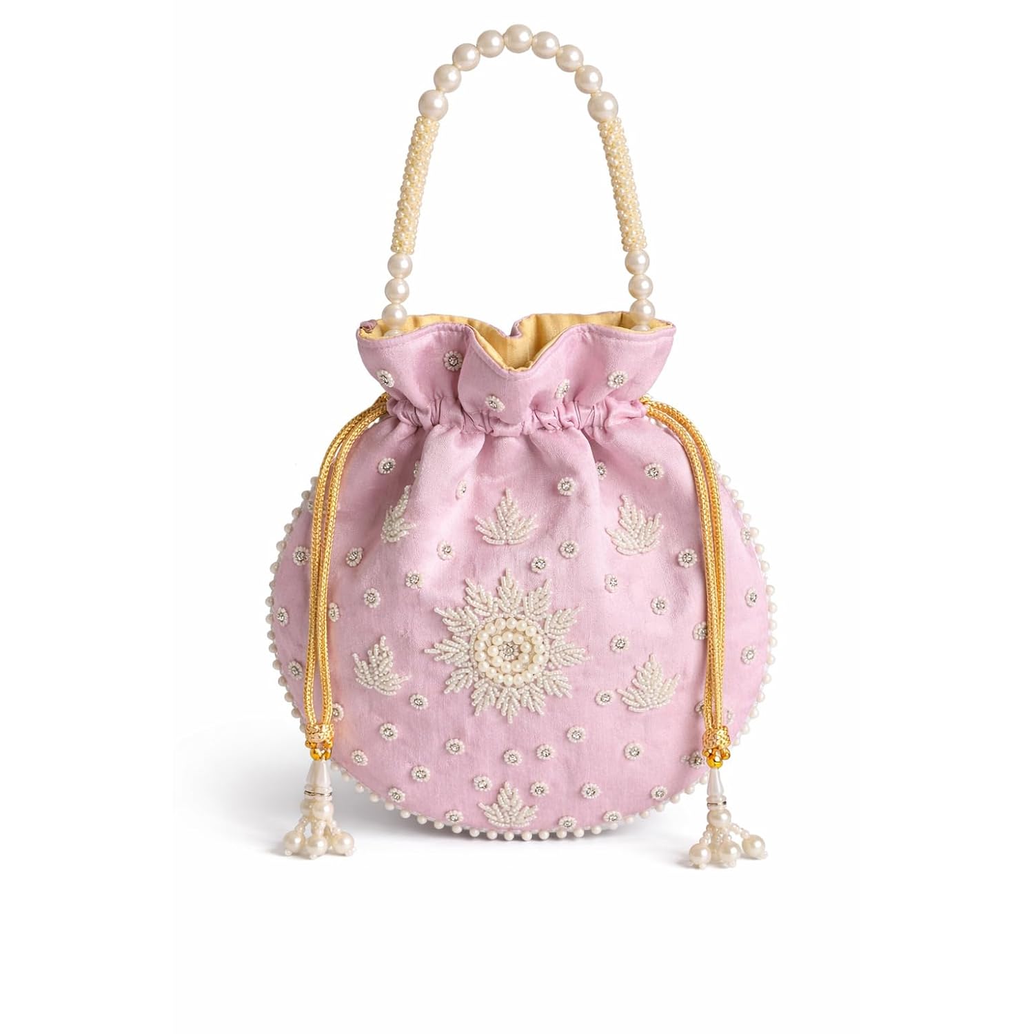 YELONA Women’s Premium Potli Bag | Wedding Bridal Potli Pouch | Traditional Embroidered Ethnic Bag for Festivals, Gifts & Return Favours | Beaded Handle