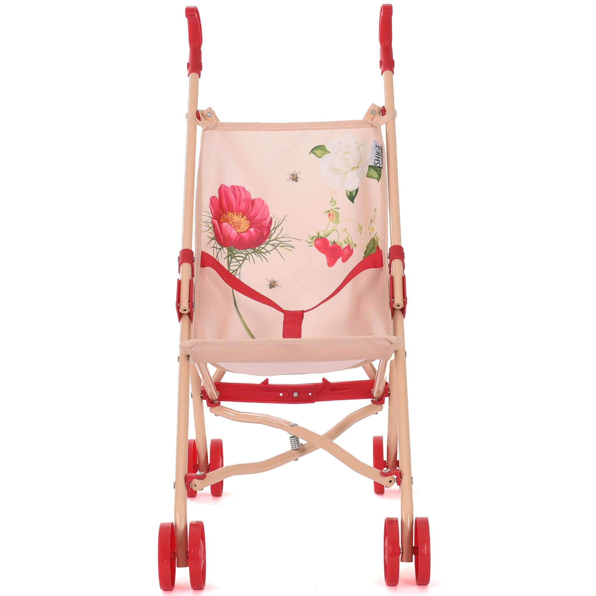 Poussette pour poupée Roma Flora - Jouet écologique avec parapluie pour poupée - À partir de 2 ans, crème/rouge, tissu recyclé, pliable, portable, première poussette idéale pour poupée, cadeau de Noël