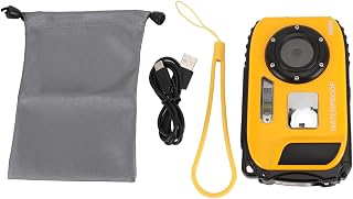 QWUUYEC Cámara Deportiva Submarina 1080P 48MP, Pantalla a Color 2,4 Pulgadas, Impermeable 5M, Tarjeta Memoria 32G - Antivibración, Reconocimiento Facial, Vídeos y Fotos Nítidas Bajo Agua (Amarillo)