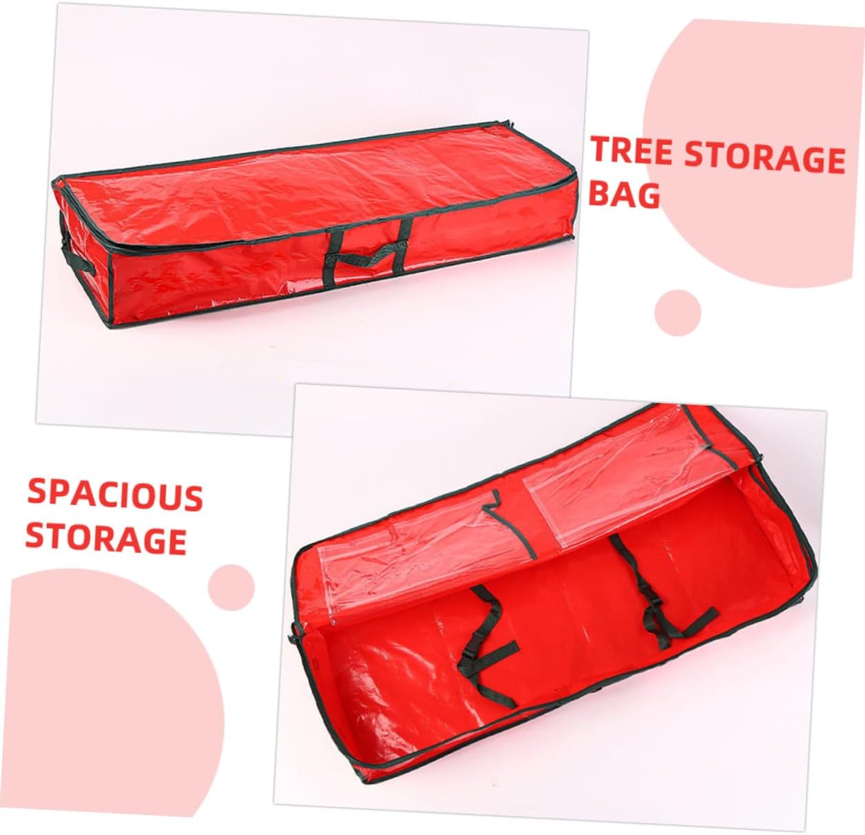 SHINEOFI Christmas Tree Storage Bag Extra Large Waterproof Organizer Pouch with Handles 120x36x13cm Red Holiday Decor Carrying and Storage Solution