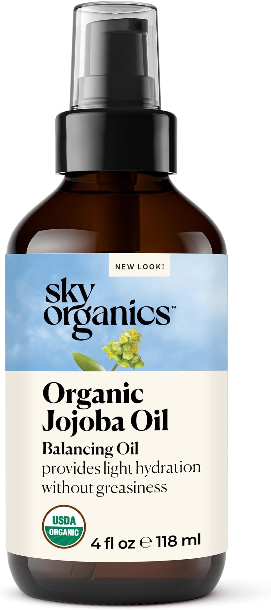 Sky Organics Organic Jojoba Oil for Face, 100% Pure & Cold-Pressed USDA Certified Organic to Balance, Moisturize and Protect, 4 fl. Oz