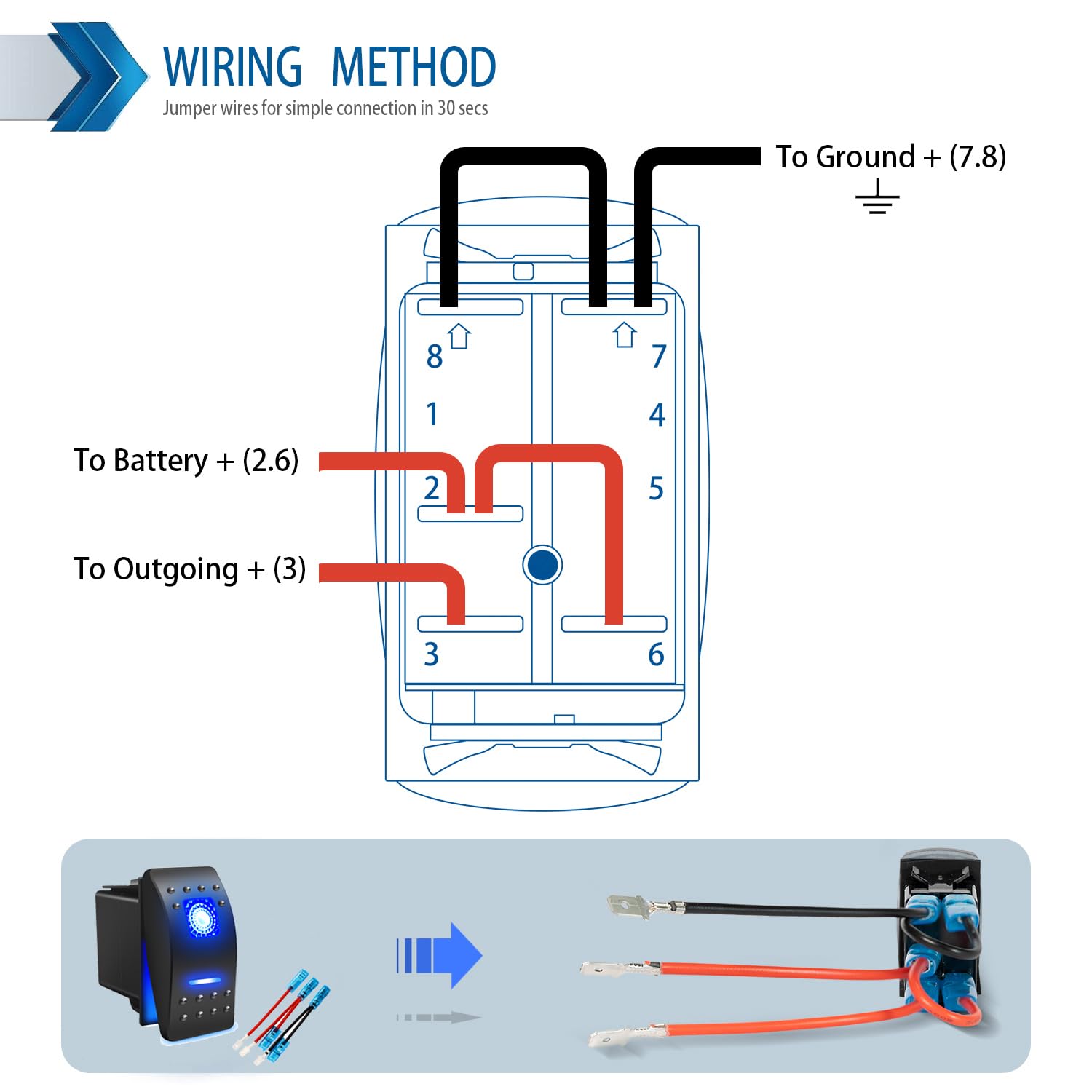 6 PCS Waterproof Rocker Switch Toggle - ON/Off Blue Dual LED Light - 12V 20Amp 24V 10Amp, 5 Pin for Automotive Cars Vehicles Marine Boats Trucks Trailers 4x4 Caravans RVs SUV ATV UTV & More