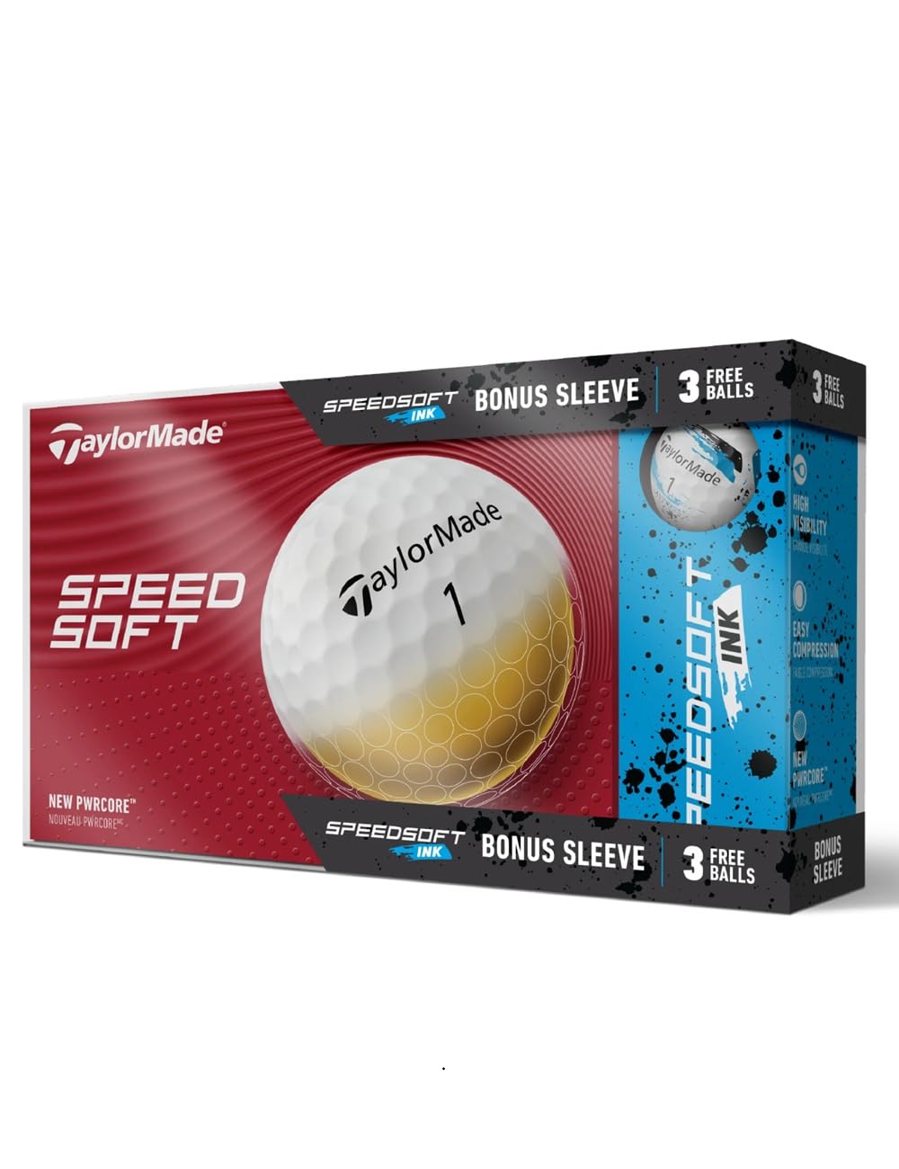 TaylorMade Speed Soft Weiß + Geschenkpackung 3 Ink Blue, Golfbälle, 15 Stück