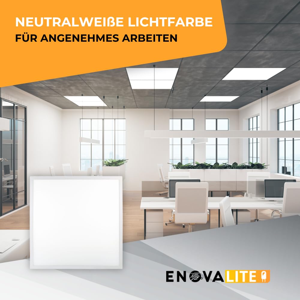 LED-Panel 60x60cm Rasterleuchte, flache Deckenleuchte - 36W 3600lm 4000K Neutralweiß - inkl. Marken-Netzteil 230V - Einbauleuchte für Armstrong Rasterdecke