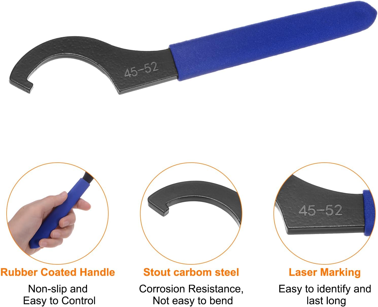 HARFINGTON 2 Pcs C Hook Spanner Wrench 45-52 Nut Shock Wrench Steel Chuck Nut with Blue Non-slip Handle for Lathe Clamping