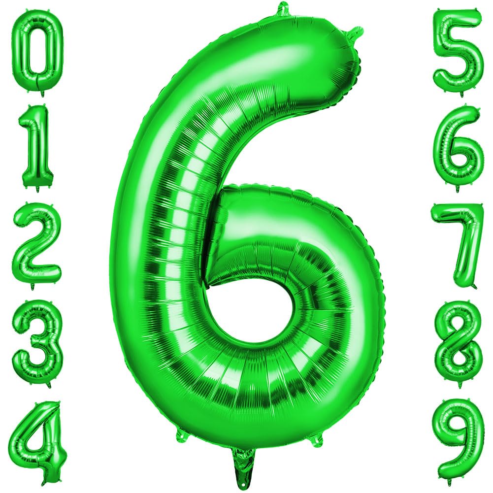 OFFCUP Zahlen Luftballon Grün, Folienballon Zahl 6, 40 Zoll Helium Ballons Geburtstagsdeko Mädchen Junge Kindergeburtstag Party Deko Ballon Zahl Deko zum Geburtstag Silvester Deko Neujahr Deko