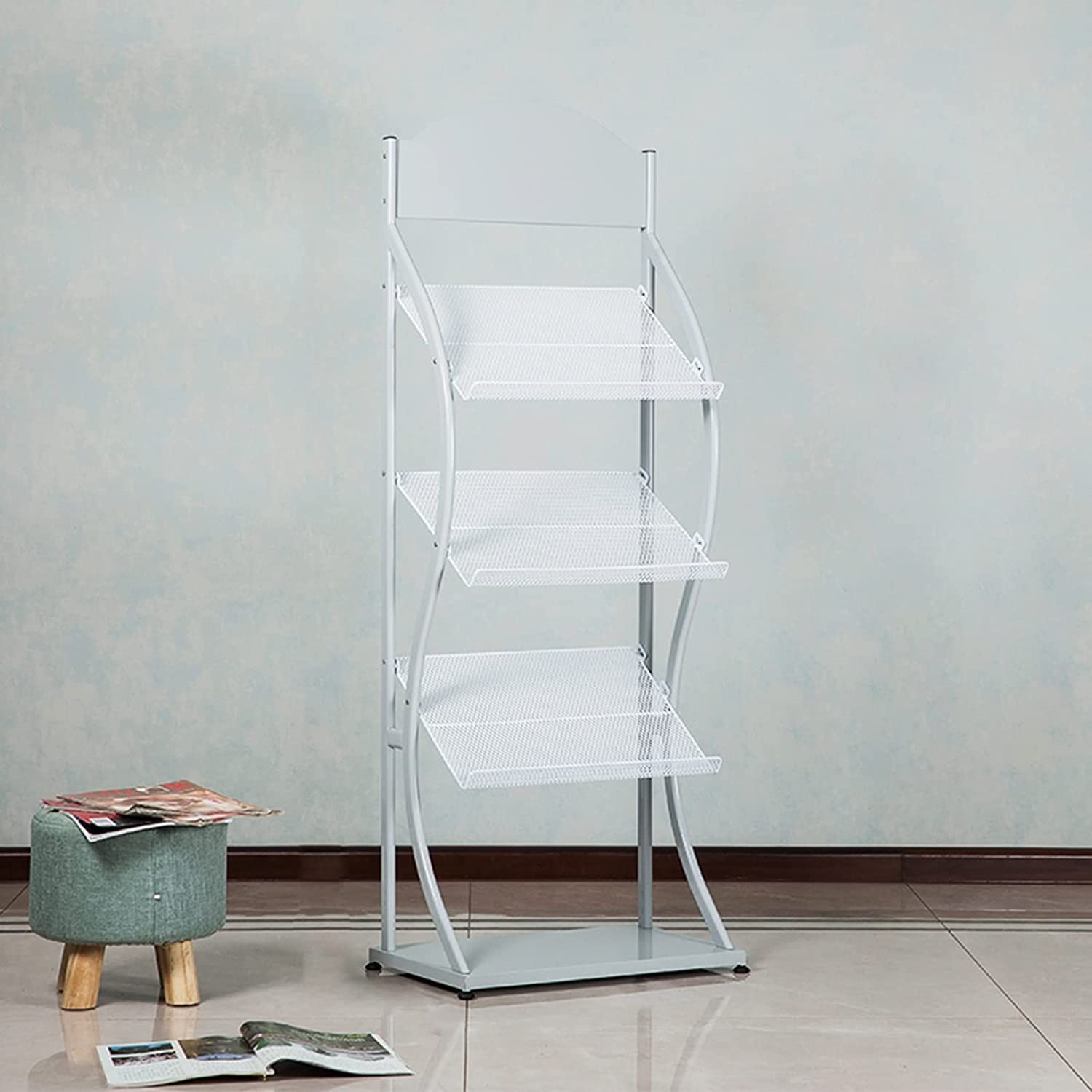 Soporte Portátil De Suelo De Folletos, Soporte de exhibición de folletos de 3 bolsillos, sala de espera/área de recepción/banco, organizador de carteles, estante de fácil montaje(White)