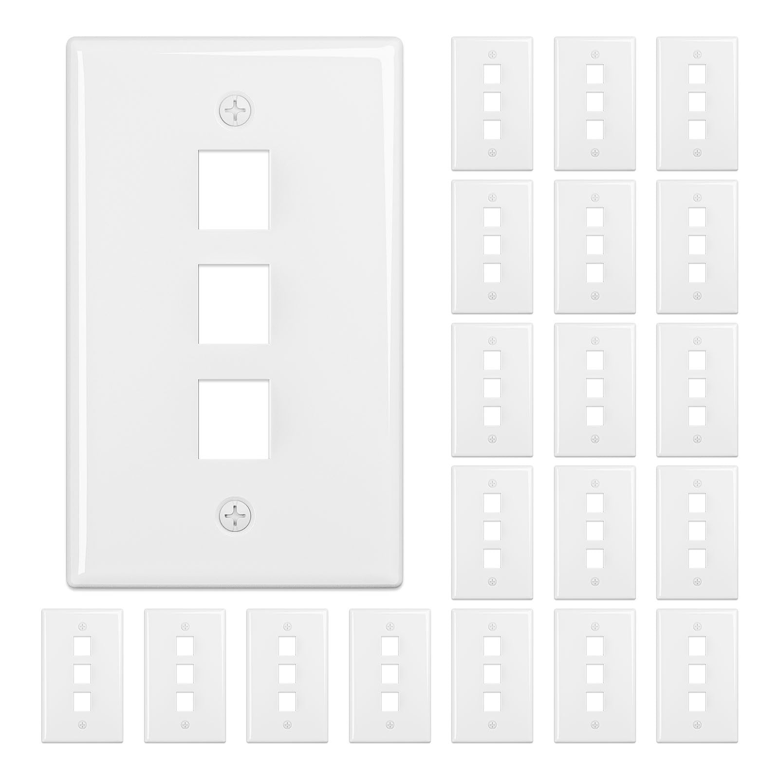 Plaque murale Keystone 3 ports encastrable blanche pour prise RJ45 lot de 20