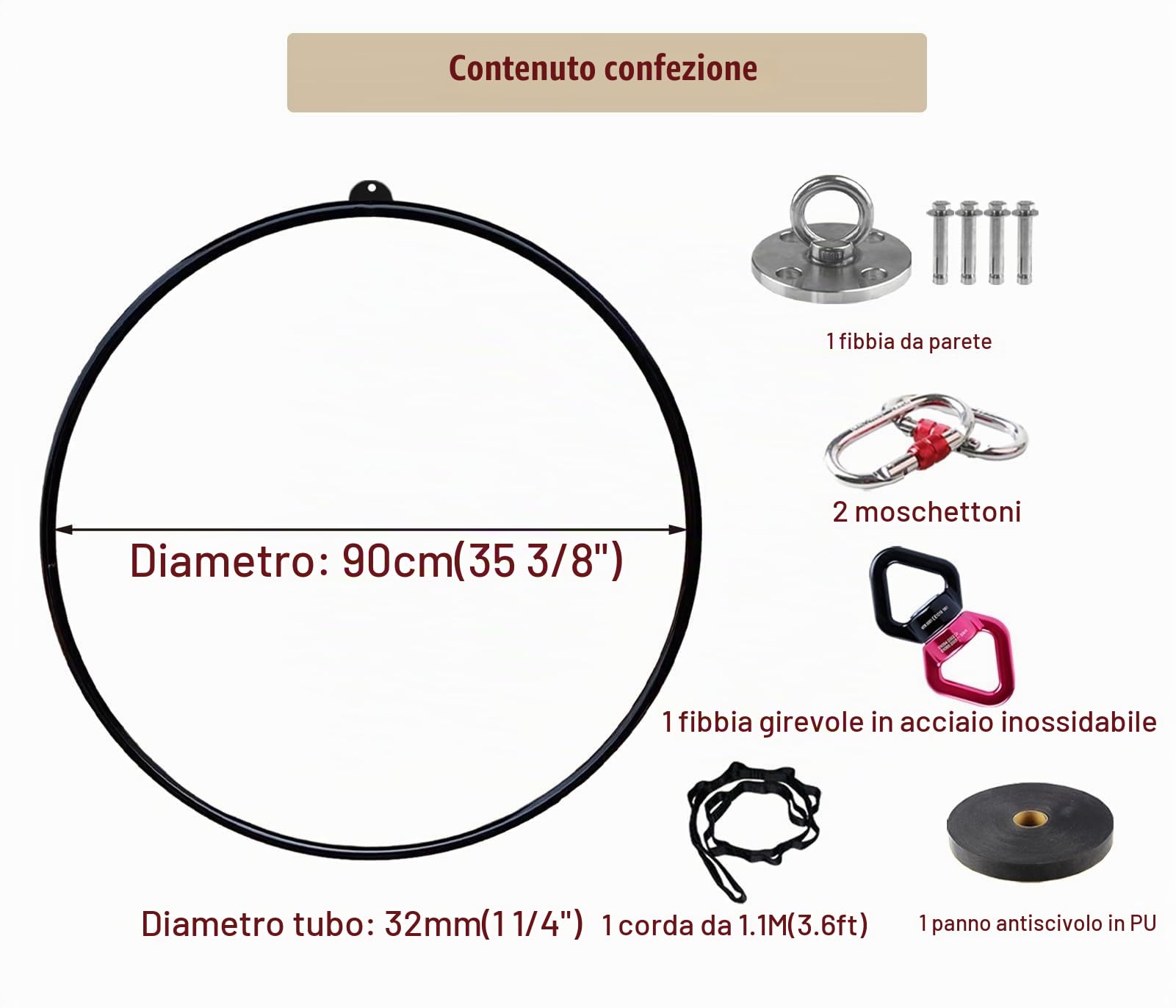 Cerchio Aereo Cerchio Aereo per Fitness/Danza per Adulti Ragazzi Bambini, 85cm/95cm/100cm Home Gym Outdoor Antenna Yoga Anello Lyra Hoop, Oggetti di Scena da Circo Acrobatico ( Color : Black , Size :