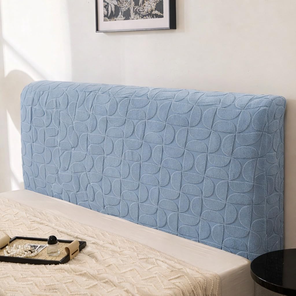 HOMETHREADS Stretchable Lycra/Velvet Headboard Cover | Soft, Dust-Proof & Wrinkle-Resistant Bed Back Protector | Fits Leather, Wooden & Fabric Bedsides | for 4ft to 5.5ft Beds (Blue, 178x65Cm)-image-34