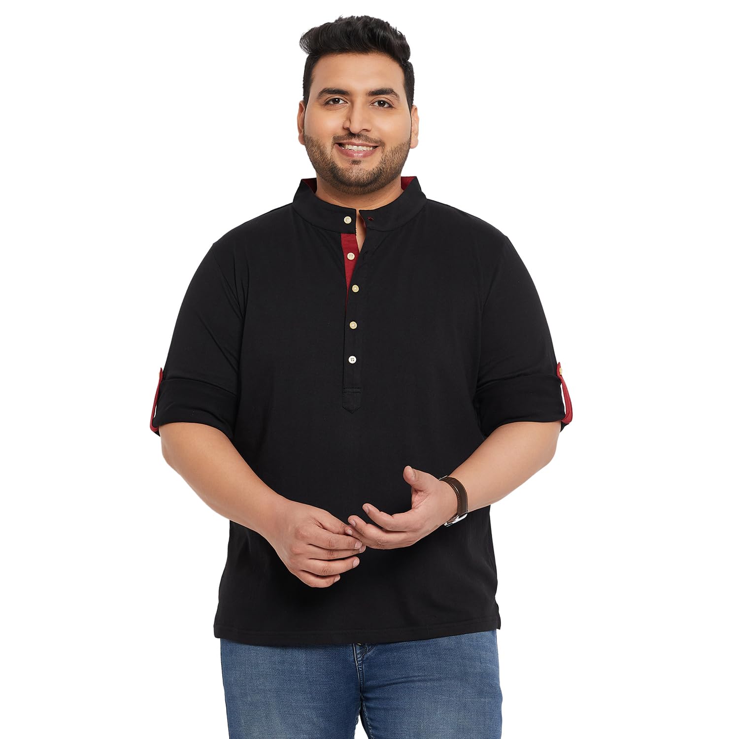 Bigbanana Plus Size Men's Regular Fit Solid Henley Tshirt-image-45
