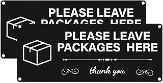 2 Pack Please Leave Packages Here Sign 10" x 4" Delivery Signs for Packages Aluminum Package Delivery Sign for Outside Front Door Home Office Shop