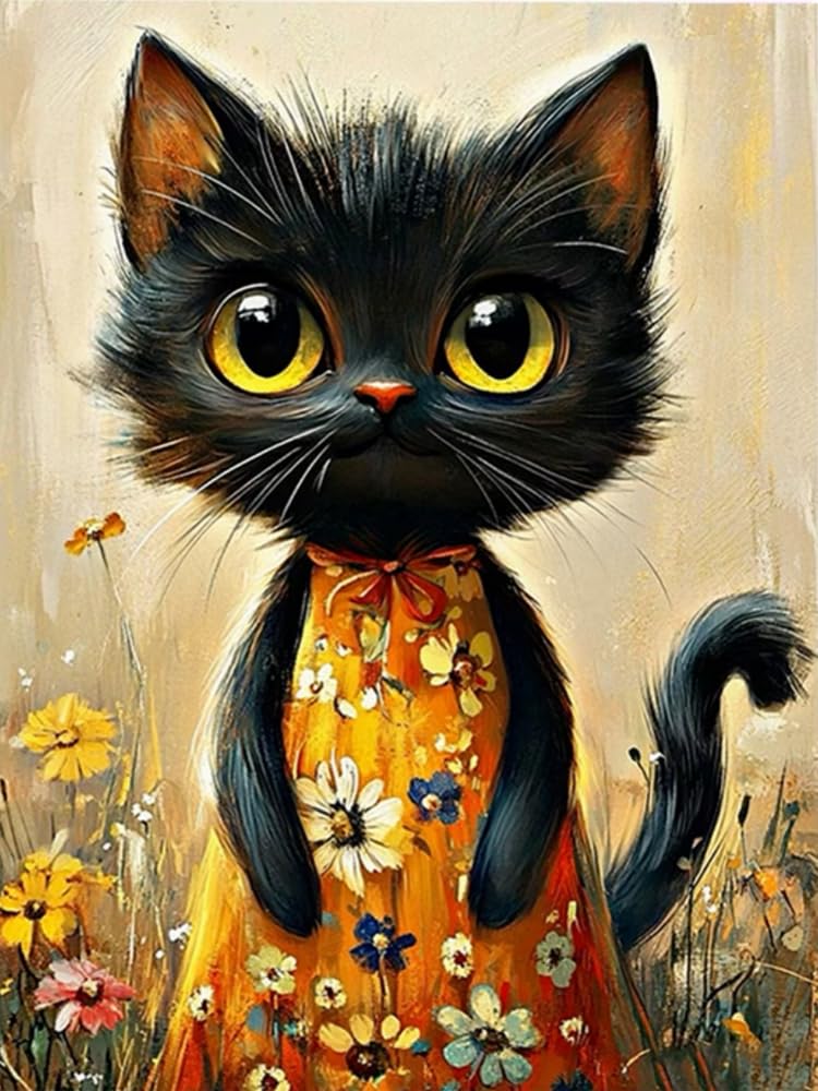 Brennora 5D Diamond Painting Kits Full Drill Round Gem Painted Cat DIY Arts and Crafts Home Wall Decor Gift 40x50cm