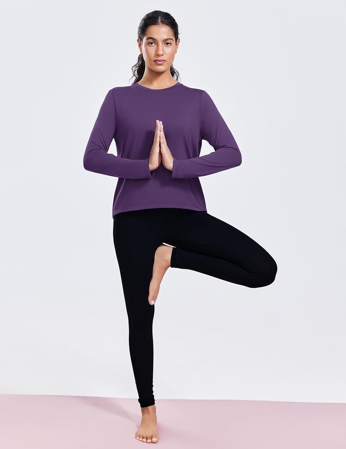 PINSPARK Workout Tops for Women Long Sleeve Athletic Shirt Soft Loose Fit Exercise Shirt with Back Pleated Pilates Yoga Tops - Image 3