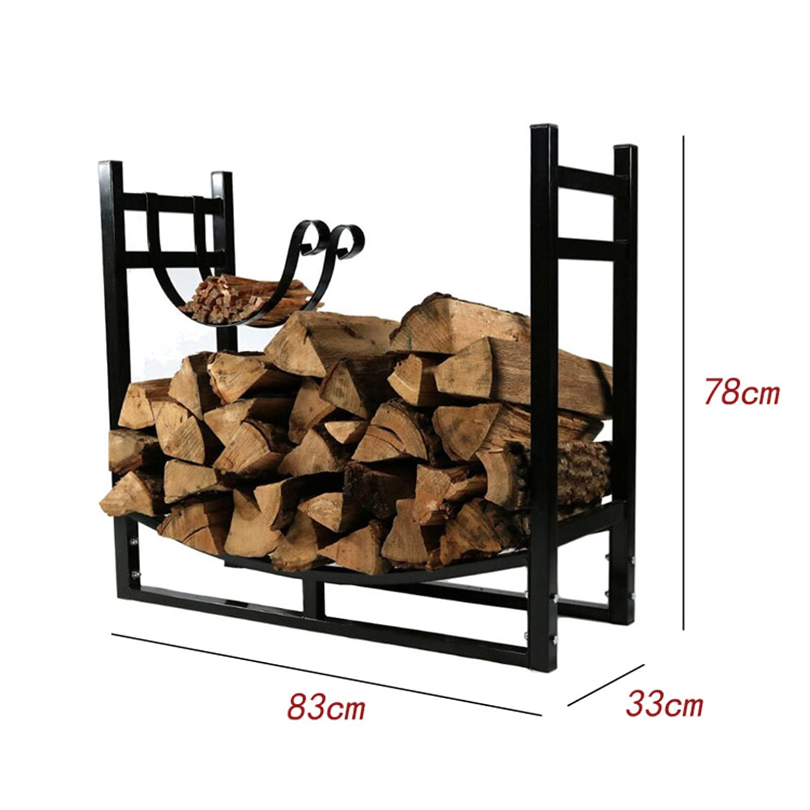 Culle portalegna Portalegna in Ferro Battuto Resistente, Porta Legna da Camino con Porta Legna, per Terrazze Patio Interno Ed Esterno, 83x33x78cm