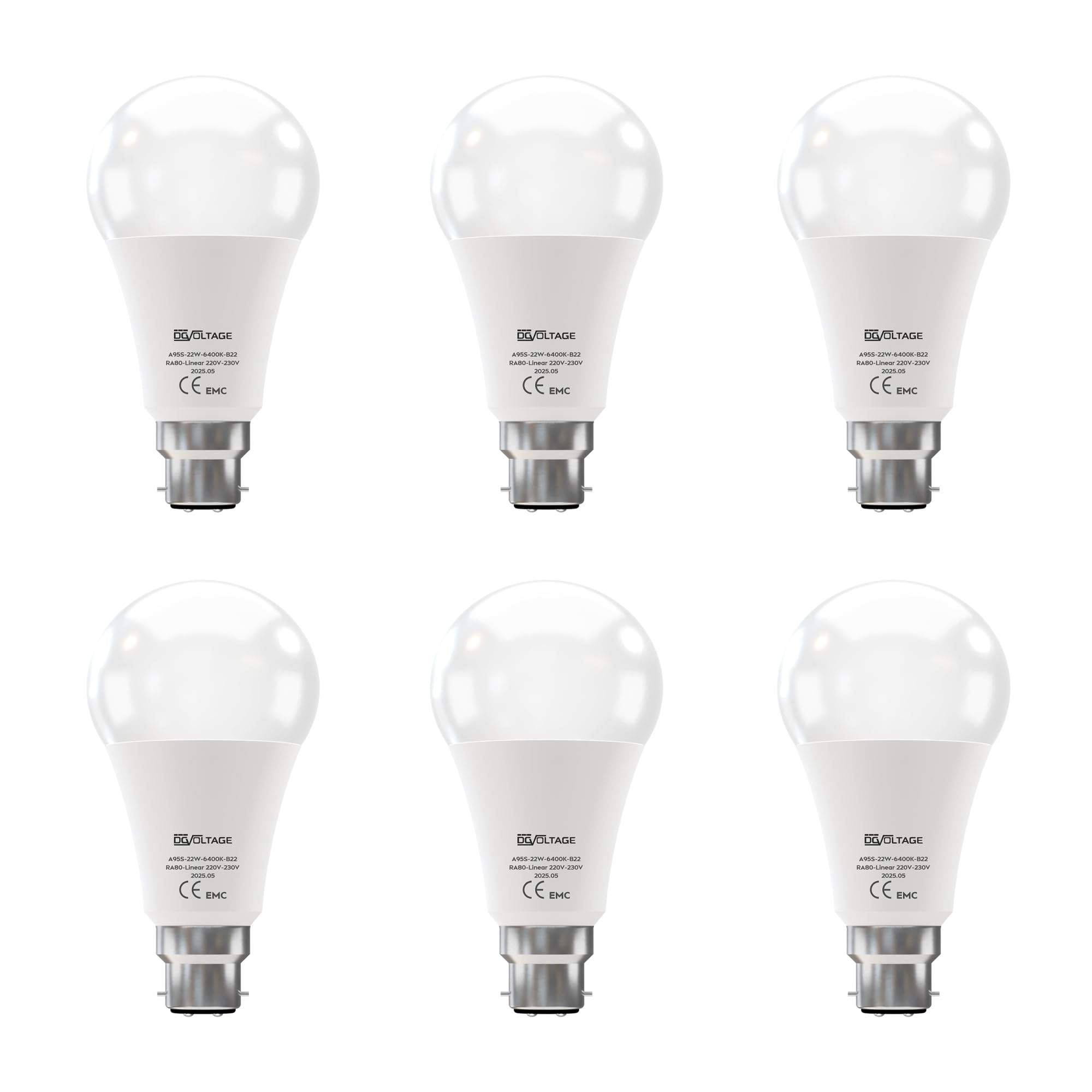 Pack-6,LED B22 A95 Light Bulb, 22W (100W Equivalent) Non-Dimmable Cool White 6500K 2206lm Energy Saving GLS LED Golf Super Bright Light for Home Lining Dining Area Appliance [Energy Class A+] - 230V — image 1