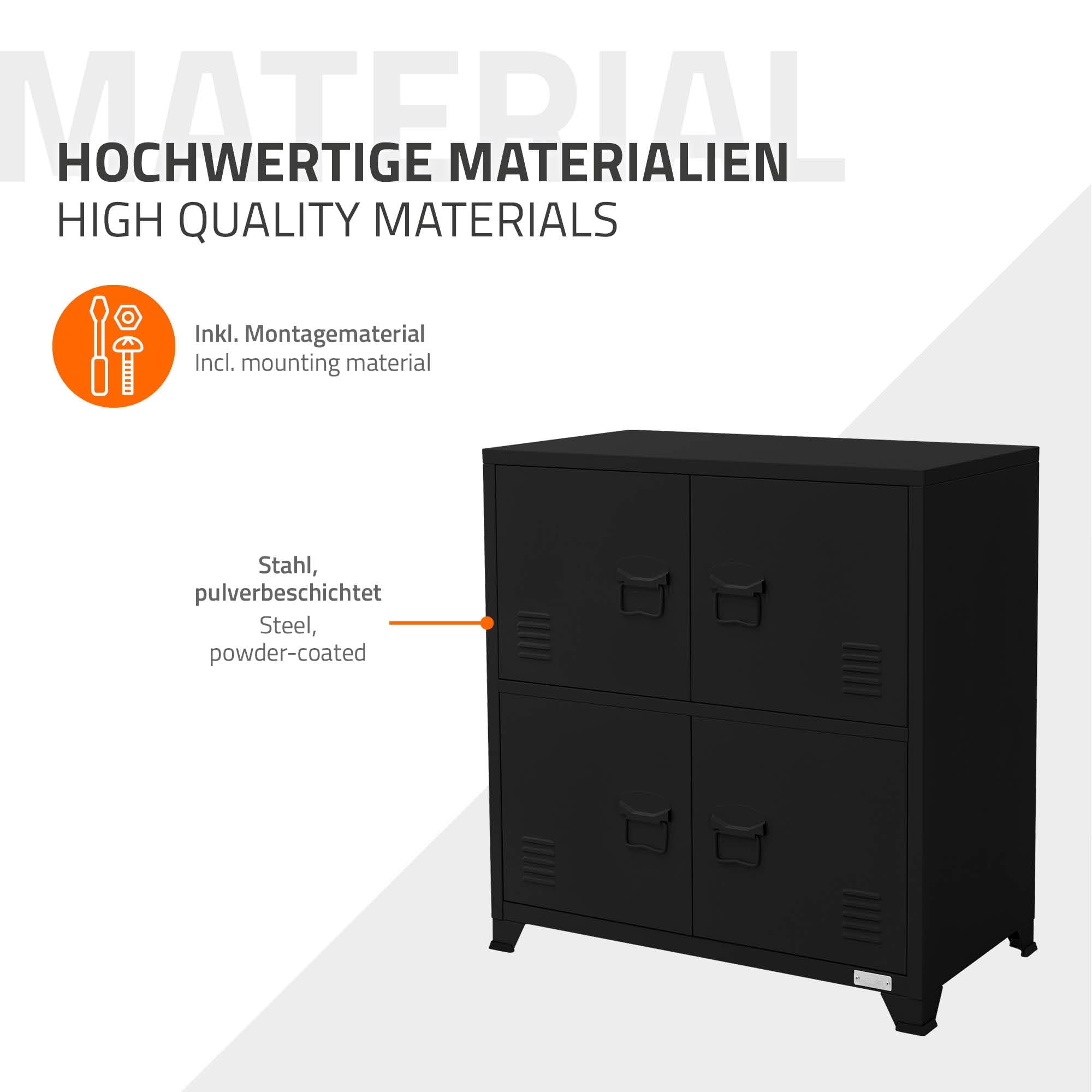 ML-Design Schedario da Ufficio 75x40x80,5 cm Nero Acciaio Mobile a 4 Gambe Armadietto in Metallo 4 Ante 2 Scomparti Interni Armadio Industriale Portadocumenti in Acciaio di Stoccaggio Portaoggetti