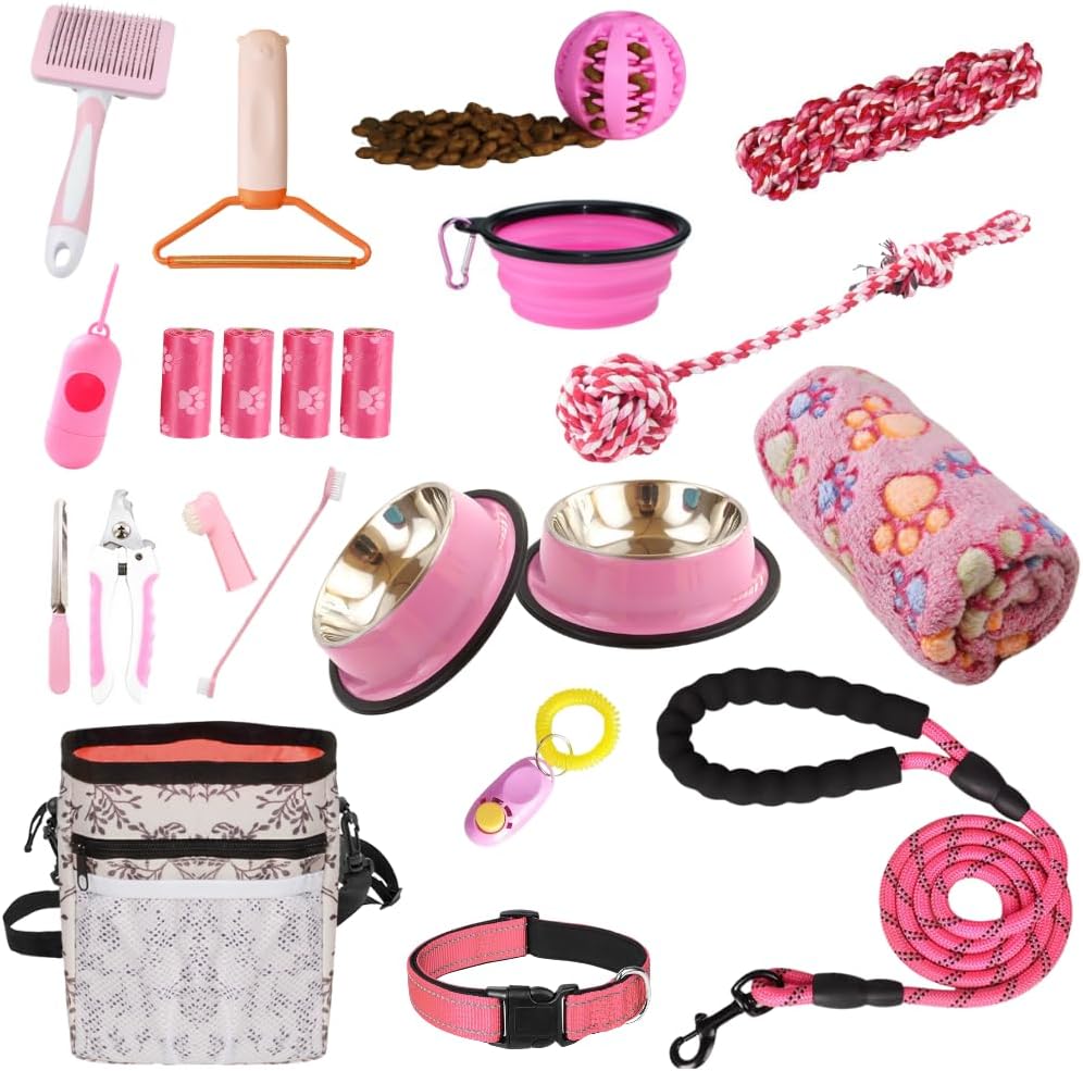 PupLuxe Puppy Starter Kit | Pink 22 Piece Great for Dog Training A Welcome Gift New First Time Owners and Experience Bundle