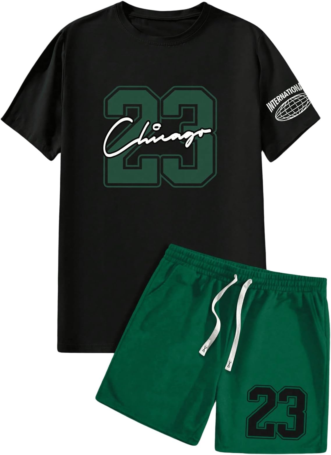 Men's Casual Outfits Short Sleeve Crew Neck Baggy Number Graphic Tees and Shorts Tracksuits Set
