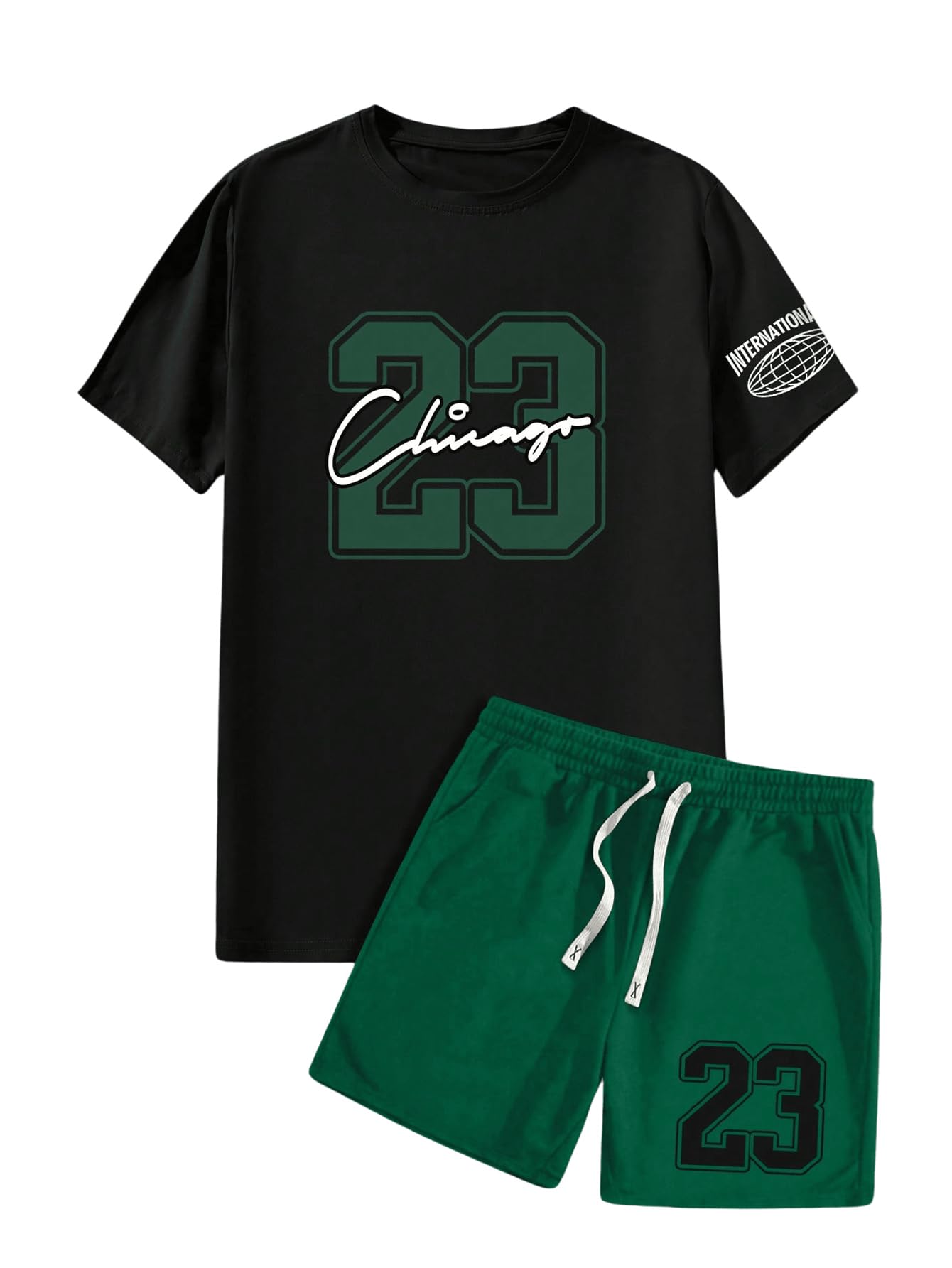 Men's Casual Outfits Short Sleeve Crew Neck Baggy Number Graphic Tees and Shorts Tracksuits Set