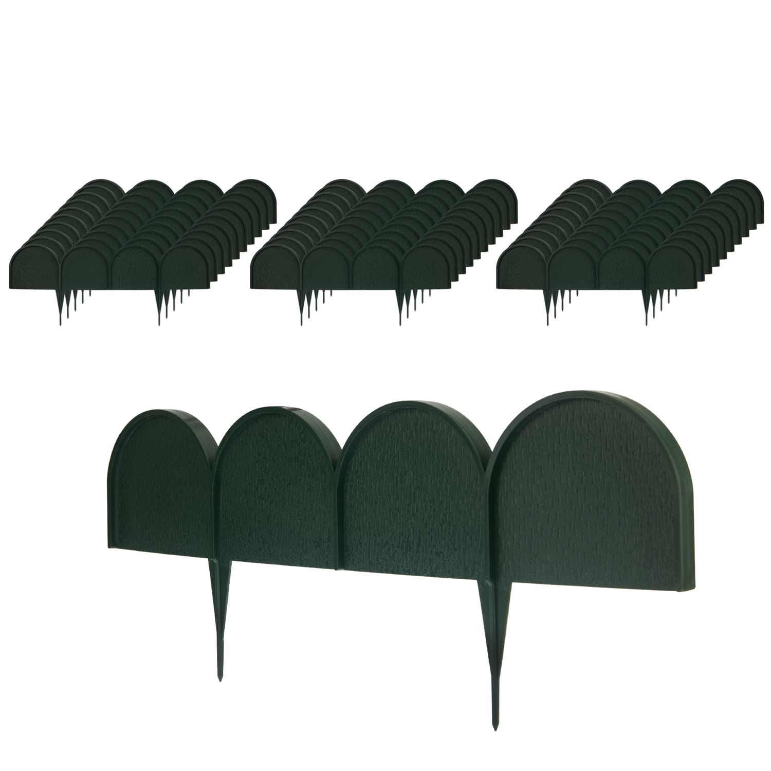 Evelyne Garden Border Edging in Half Round (Semicircle) Arched Design - 30pcs Green Yard Landscaping Fence Liner Lawn Edge Barrier - 40ft. Kit of Decorative Lawn Landscape Panels Elements