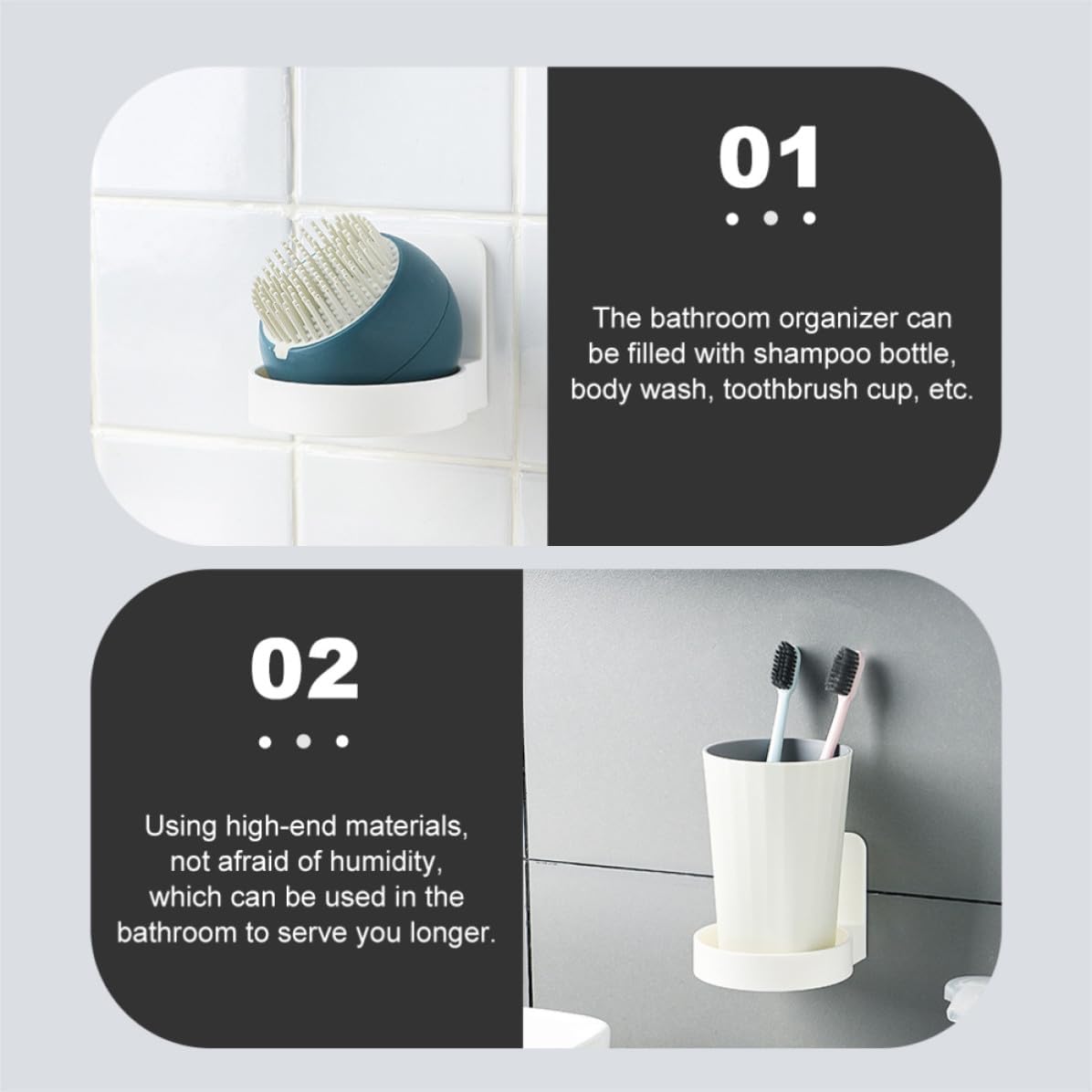 OUNONA 2pcs Wall Mounted Bathroom Holder for Toothbrush Cup and Shampoo Bottle, Abs Material with Enough Capacity, Practical and Easy to Install Storage Organizer for Bathroom