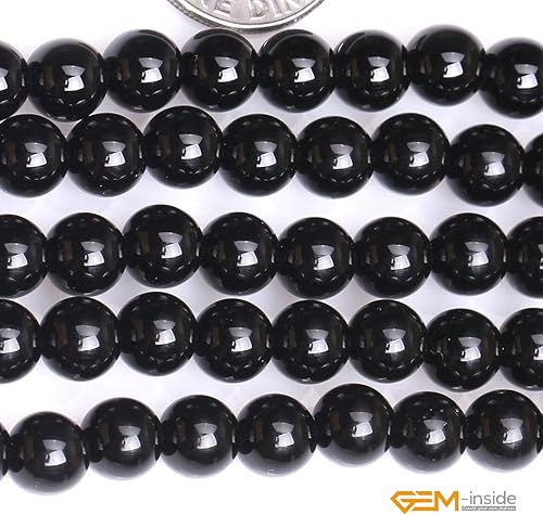 Miniatura 602 de GEM-Inside - Cuentas sueltas de piedra de lava negra natural de 0.315 in para hacer joyas, 15 pulgadas Cordierita de grado A