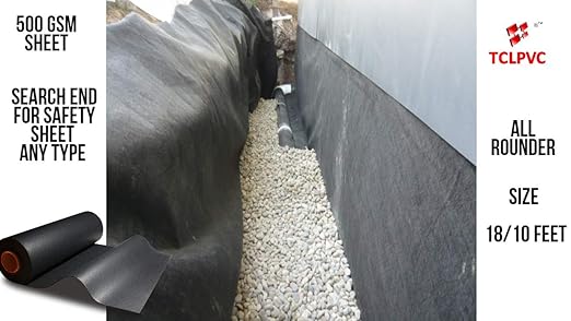 Tclpvc 500 gsm Back House Professional sheet for Water Moisture avalanche Safety Multipurpose Rubber Pvc Sheet (Building Moisture Protection Concrete Floor terrace Size 18 by 10 feet - RJ123