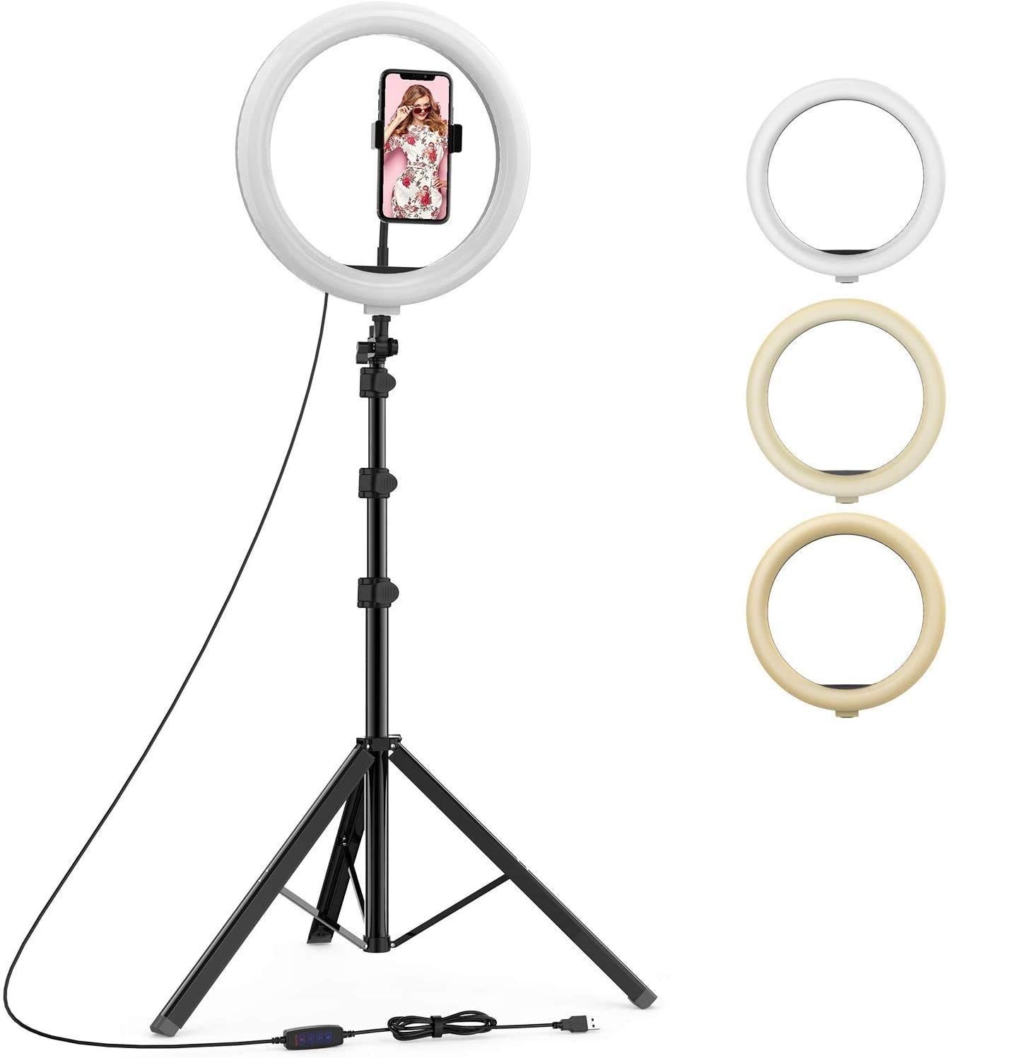 MINDRISERS 10 Inch LED RingLight with Stand and Phone Holder, Selfie Halo Light for Photography/Makeup/Vlogging/Live Streaming, Compatible for Phones With Free Bag And Shutter button