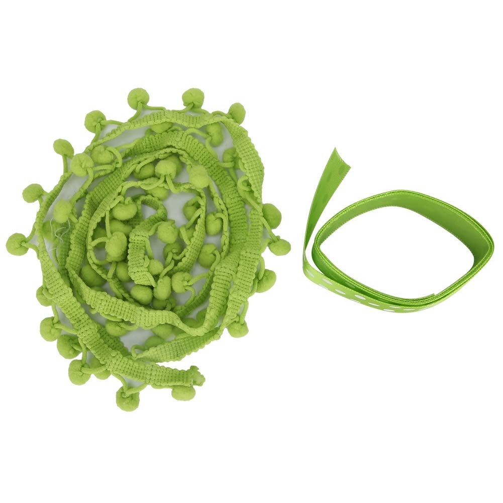 Szycie koronkowych wykończeń, 2 szt. Wstążka z frędzlami w kształcie kulki Pom Tapicerka do szycia, wianek kuli Szycie frędzli Koronka(Green)