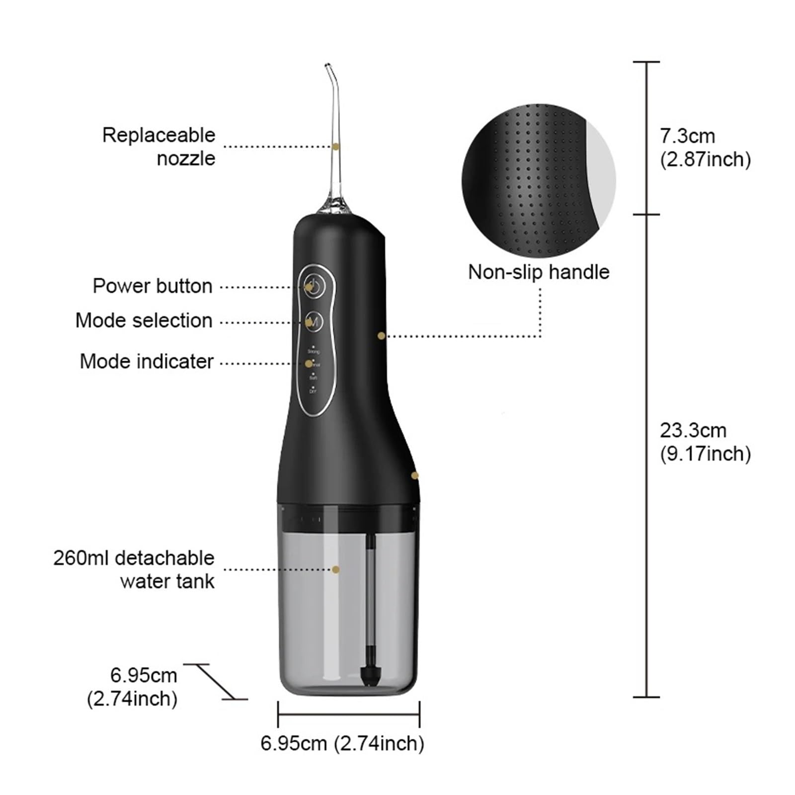 Irrigador 4 Modi Wasserflosser Jet 260ML abnehmbarer Tank Munddusche(Black)