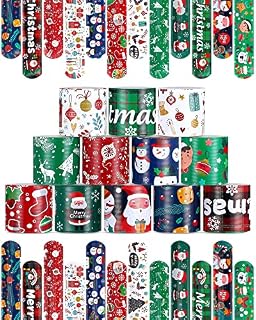 Suilung 24 Pcs Christmas Slap Bracelets Wrist Bands Party Bag Fillers for Kids Unisex Holiday Snap with Santa Snowman Elk Designs Favor, 12 Styles